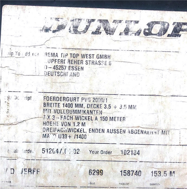 Lot Of Unused/new Fenner Dunlop Conveyor Belting, 1400mm W X 2364m L (approx. 55" W X 7,757.4' L))